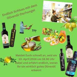 Olivenöl-Seminar am 10. April 2024 von Porta Vagnu im Raum25 in Frankfurt